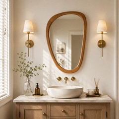 Asymmetrical Solid Wood Mirror – Japandi Boho Natural Accent in Warm Walnut