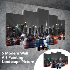 5 Pieces Canvas Wall Art Poster Print Modern City Night Painting Home Decor