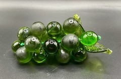 MCM Green Handblown Glass & Wire Grape Cluster Figurine, Glossy & Matte Finish