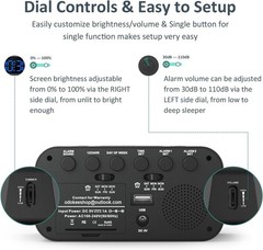 Digital Alarm Clock with Dual Alarms USB Charger Dimmer Snooze 12 24H
