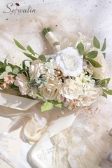 9.8 Inch Wedding Bouquets for Bride Bridesmaid, Champagne Rose Bridal Bouquets