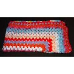 Vintage Multicolor Square Shaped Afghan mcm throw blanket retro bordered