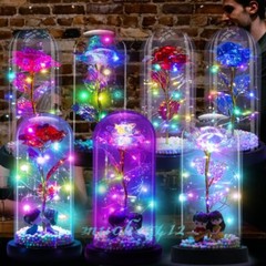 Preserved Eternal Gold Foil Rose In Glass Galaxy Flower Dome LED Light Gift Her
