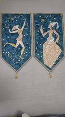 Handmade Patchwork Quilt Tapestry Dancing Couple Starry Sky Japan One of a Kind