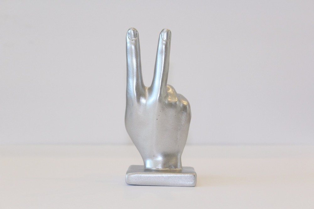 Peace Sign hand symbol sculpture Gold