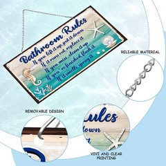 Seashell Bathroom Rules Decor Signs Wall Ocean 12 x 6 Inches, Blue and White