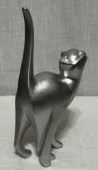 7″ Silver Zen Cat Statue Ring Holder Modern Abstract Home Office Shelf Decor