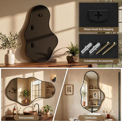 Irregular Wall Mirror, 22″x36″ Black Abstract Asymmetrical Mirrors for Wall, Dec
