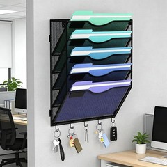 Hanging Wall File Organizer with 5 Hooks – Wall Mounted Mail Paper 5 Tier