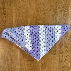 Handmade Crocheted Triangle Shawl Wrap Blanket Purple White 63” Inch X 50” Inch