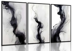 3 Pcs Black And White Simple Abstract Canvas Wall Art Black and gray Minimali…