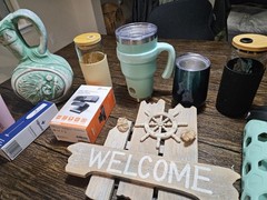 Mixed Home Goods Lot Webcam Cups Vase Frothers Socks Glass Glasses & More