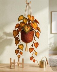 Handmade Crochet Vine Basket, Hanging Plant Decor, Floral Wall Hanging Gift