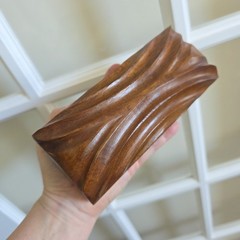 Hand Crafted Solid Walnut Wood Carved Storage MCM Mens Trinket Box