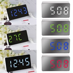 Mini Digital LED Alarm Clock Large Mirror Display USB Snooze Temperature Mode US