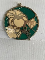Vintage Round Stained Glass Floral Lily Flower Floral Sun Catcher 4.75 Inches