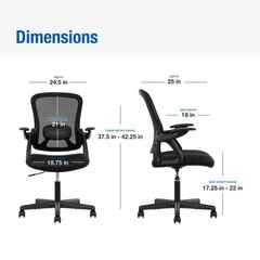 Mainstays Ergonomic Mesh Back Office Chair with Flip Up Arms for Adults, Black