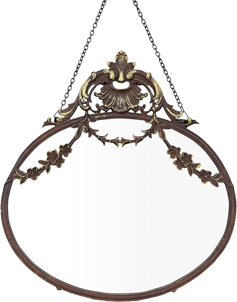 Antique Inspired Hanging Oval Mirror with Pewter Frame