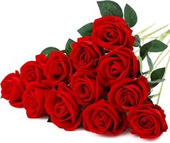 20× Red Silk Roses Artificial Flowers Realistic Bouquet Home Decor Xmas Gifts US