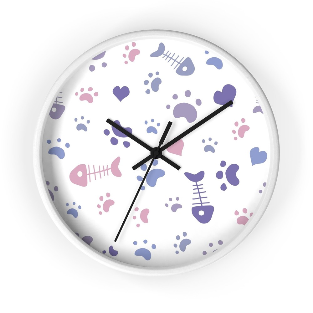 Cute Cat Paws and Fishbone Pattern Wall Clock | Pastel Pet Decor