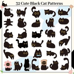 Cute Black Cat Stickers – 2000Pcs Cartoon Decals for Kids, Water Bottles, Laptop