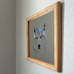 1999 OOAK Wolf Mirror Custom Made Etched & Painted in Wooden Frame 13.5” x 13.5”