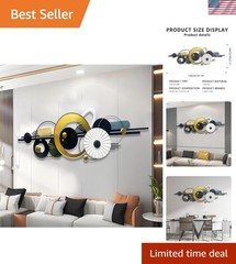 Metal Wall Decor 59×20 In – Elegant Black, Gold Abstract Geometric Design