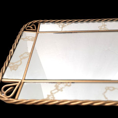 Vintage Mirror Vanity or Wall Tray Gold Tone Hearts Metal Vertical or Horizontal