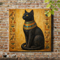 Ancient Egyptian Cat Goddess Bastet Framed Wall Art Black Gold Canvas Print
