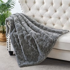 Cloud Carved Faux Fur Throw Blanket Luxurious Soft Reversible Micromink Blanket
