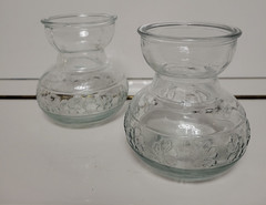 3 CLEAR GLASS ROUND VASES EMBOSSED WITH 4 LEAF CLOVERS 4 INCHES