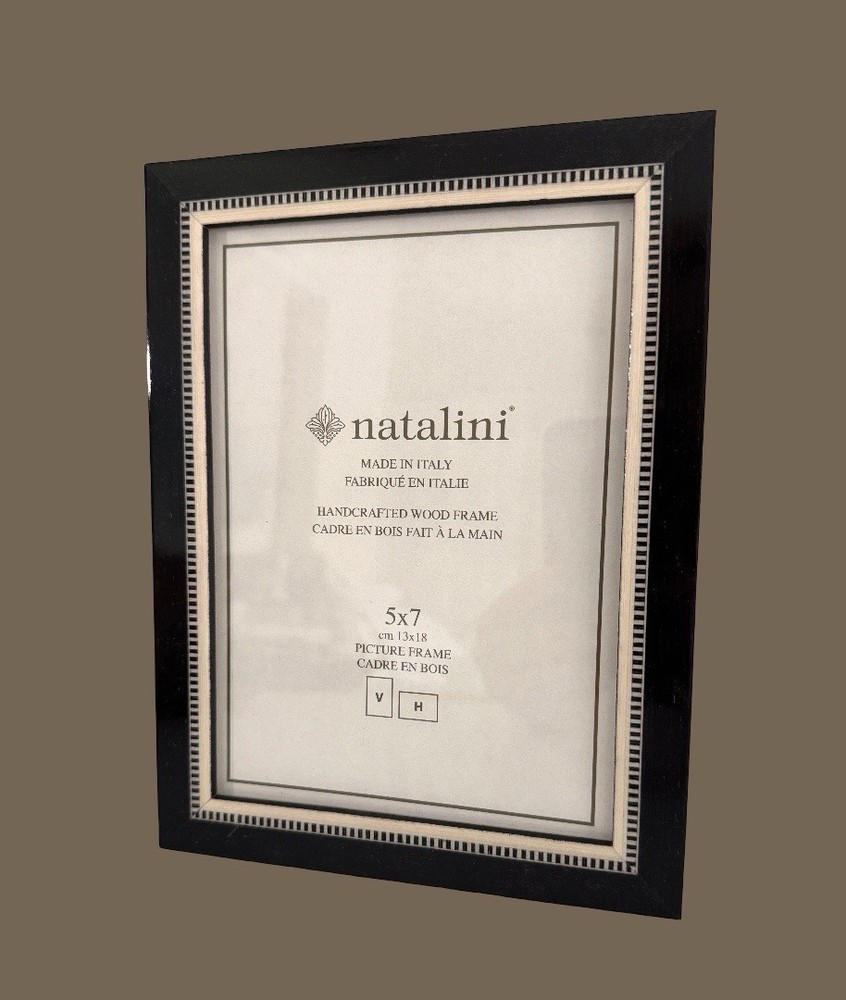 NEW Natalini Handmade 5 x 7″ Italy Lacquer Photo Picture Frame Wood Black Cream