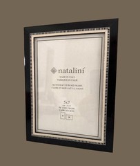 NEW Natalini Handmade 5 x 7″ Italy Lacquer Photo Picture Frame Wood Black Cream