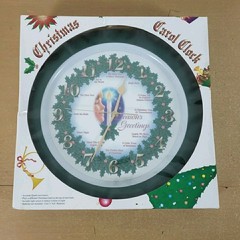 Vintage Christmas Carol Battery Wall Clock 12 Songs Plays at Hour 13″ Green New