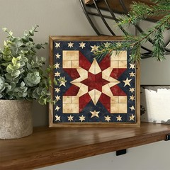 Vintage Star Quilt Flag Wooden Plaque Patriotic Farmhouse American Home Decor