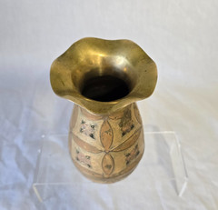 Solid Brass Fluted Vase 7″ Hand Painted Enamel Floral Details Decorative Vintage
