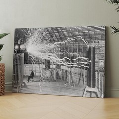 Nikola Tesla Reading With Electric Generator 1900s Canvas Print Wall Art