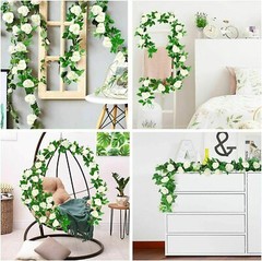 6× Garland Wall Artificial Hanging Rose Flowers Vine 7.5 Ft Wedding Home Decor