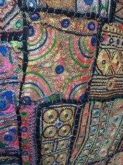 VTG Indian Hand Stitched Designs Patchwork Wall Hanging 64″ x 44″