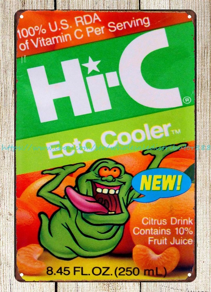 wall sign Ghostbusters Hi-C Slimer Ecto Cooler citrus drink 1980s metal tin sign