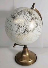 World Globe Tabletop Display 14 Inch Decorative Desk White/Gold Metal Base