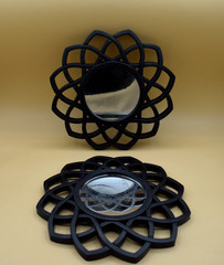 Lotus Flower Decorative Wall Mirror – Plastic – Black Set Of 2