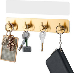 Key Holder with 4 Hooks,Key Hanger Organizer for Wall Mount with 2 Self-Adhesive