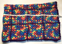 Handmade Crochet Squares Blanket – Colorful with Purple Trim – 28 in x 42 in