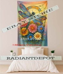 Colorful Dragonfly Floral Fine Art fabric tapestry Bright Nature flowers 59X82 i