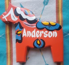 Swedish Dala Horse Sign-Valkommen/Anderson- 14 x 15 inches-Large