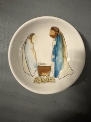 The Holy Family 3.5 Inch Trinket Dish Signed Caroline Simas Stoneware DW Safe