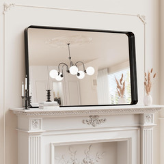 Matte Black 30×48 Inch Rounded Rectangle Wall Mirror for Bathroom & Living Room