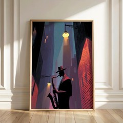 Art Deco Jazz Saxophone Art Print – Noir Music Wall Decor – Moody 1920s Style