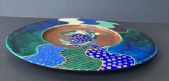 Bibi Leon Hand Crafted Painted Crab Mahogany Wood Charger Plate Tray Signed